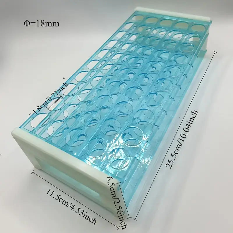 Volledige afmetingen van het capsulehouder-rek met 50 gaten, geschikt voor maat 12 en 13 capsules