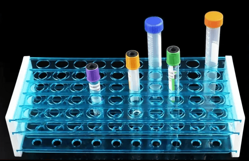 Capsulehouder met 3 lagen en 50 gaten van 18 mm, geschikt voor capsules maat 12, 12EL en 13, en buisjes van 1 ml en 7 ml