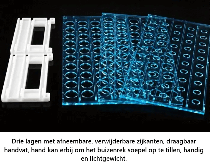 Losse lagen en zijkanten van transparant buizenrek voor het handmatig vullen van dierencapsules