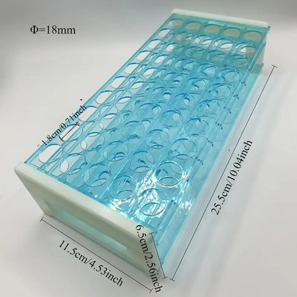 Volledige afmetingen van het capsulehouder-rek met 50 gaten, geschikt voor maat 12 en 13 capsules

