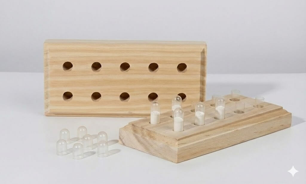 Capsulehouder hout voor lege capsules maat 0 en 1