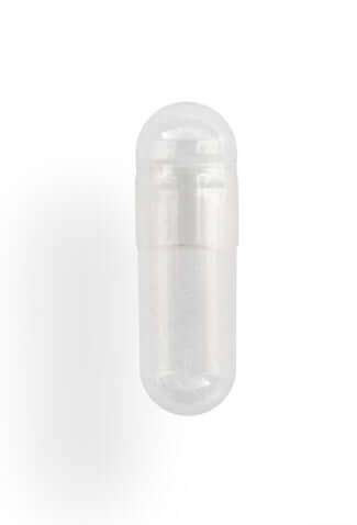 Maagsapresistente capsules maat 2, transparant, speciaal ontworpen voor gecontroleerde afgifte van medicijnen in de dunne darm. Verkrijgbaar op Lege-capsules.com.