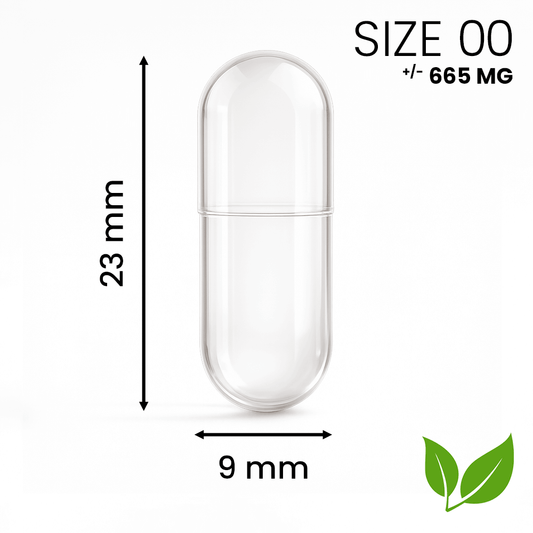 Vegetarische lege capsule maat 00 transparant – grote HPMC capsule voor supplementen
