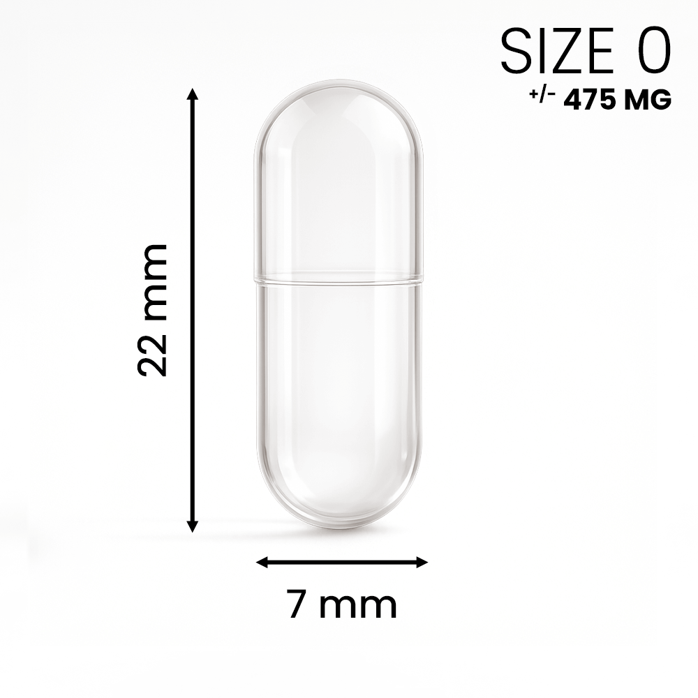 Lege capsule maat 0 transparant – populaire standaardmaat voor supplementen