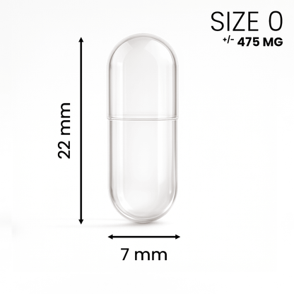 Lege capsule maat 0 transparant – populaire standaardmaat voor supplementen