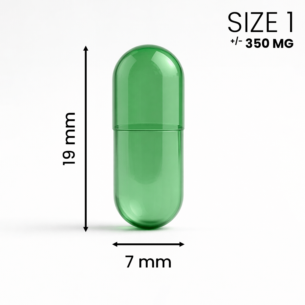 Groene Lege capsule maat 1 transparant – middelgrote capsule voor nauwkeurige dosering