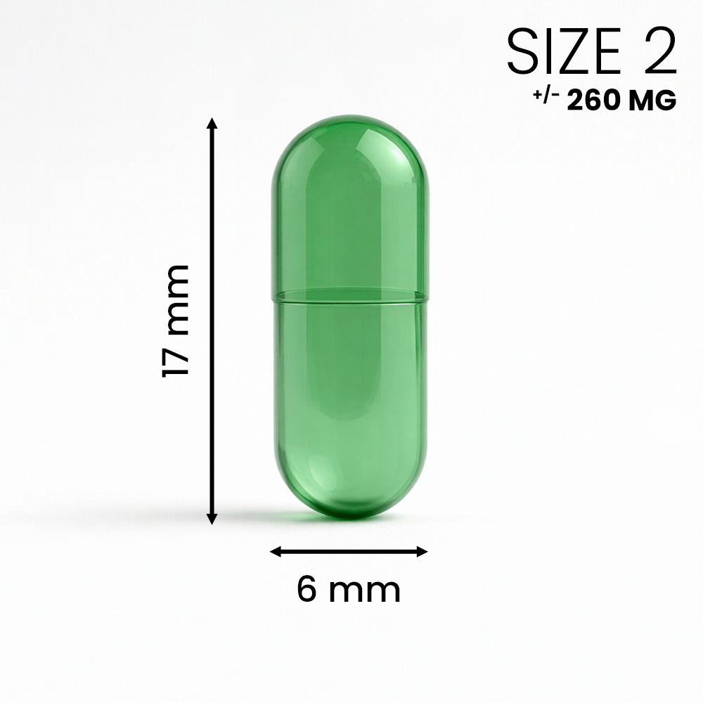 Lege capsule maat 2 Groen – compacte capsule voor kleinere hoeveelheden