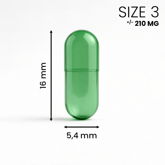 Kleine groene lege capsule maat 3 – prettig formaat - kleine capsule voor lichte supplementen