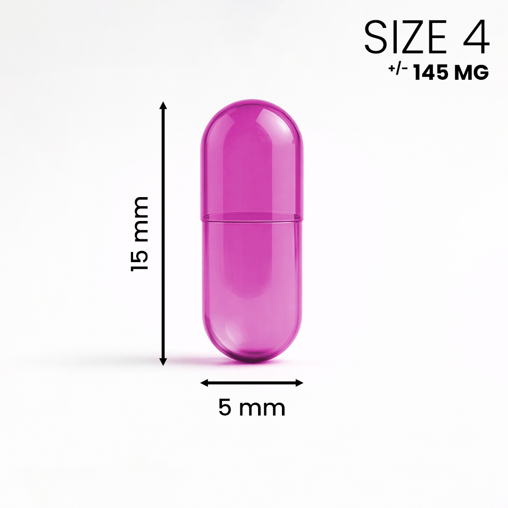 Roze capsule maat 4 – ideaal voor microdosering en dierengebruik